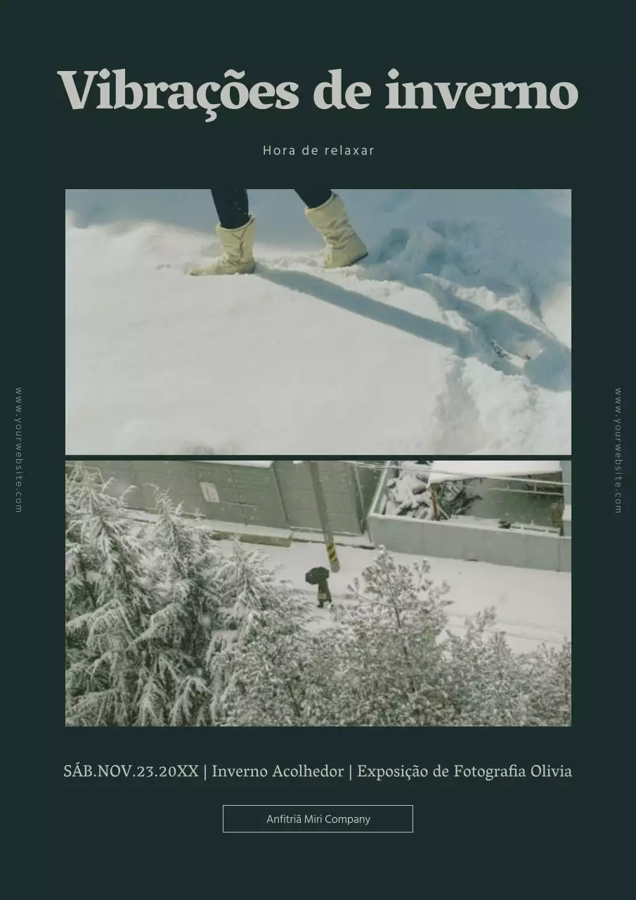 Poster vertical de rede de inverno emocional com neve em verde e branco