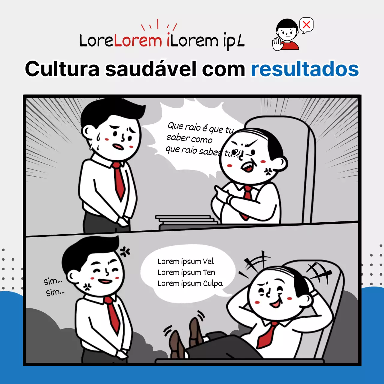 Boas maneiras no escritório e cultura organizacional saudável num conceito de webtoon azul e cinzento