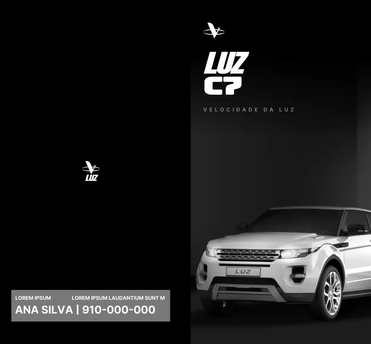 Promoção de um concessionário de automóveis com fotografias de carros pretos, simples e de design elegante