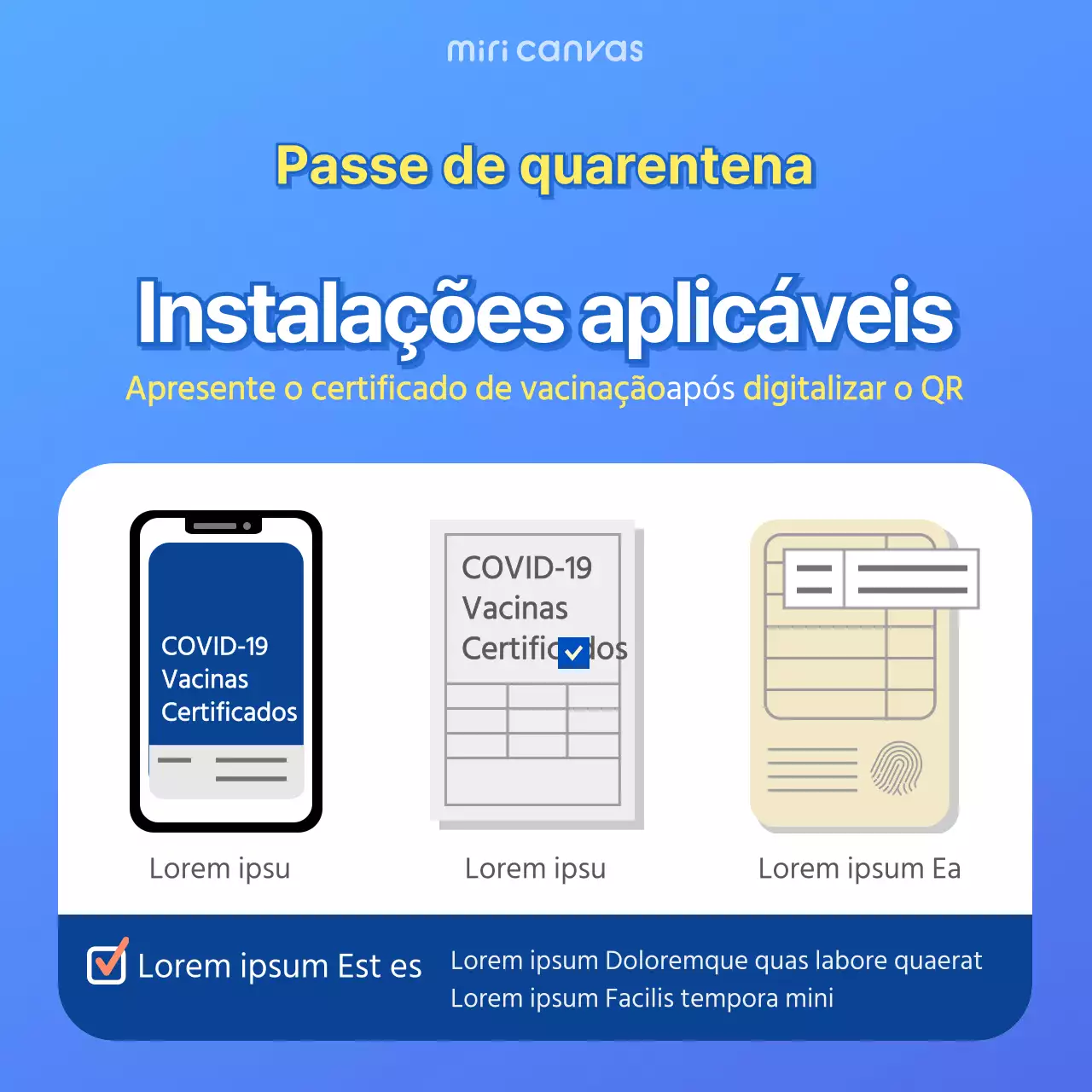 Passes de quarentena simples azuis para instalações