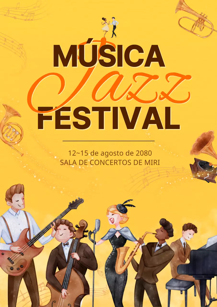 Festival de música jazz com fundo amarelo