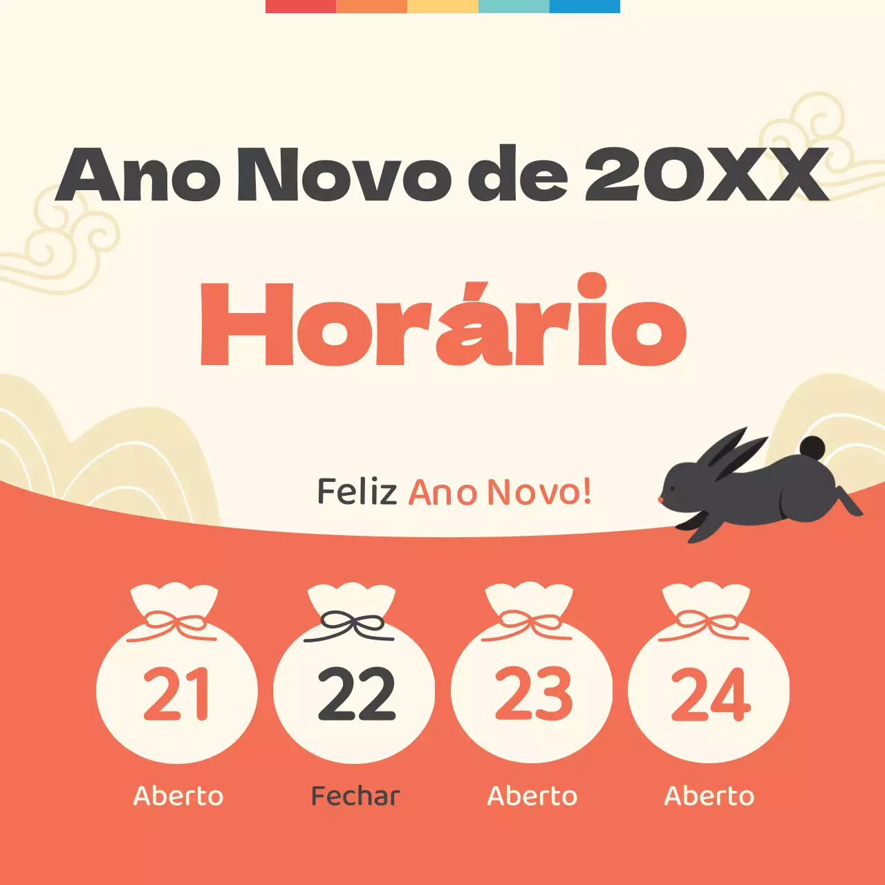 Anúncio de vendas giro para o Dia de Ano Novo Lunar com um coelhinho preto
