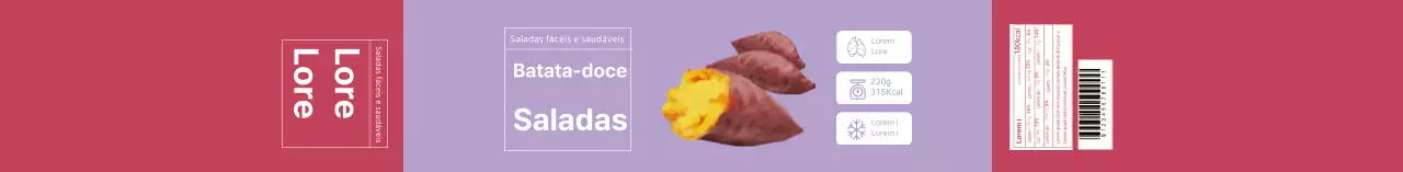 Rótulo de salada de batata-doce ilustrado a malva