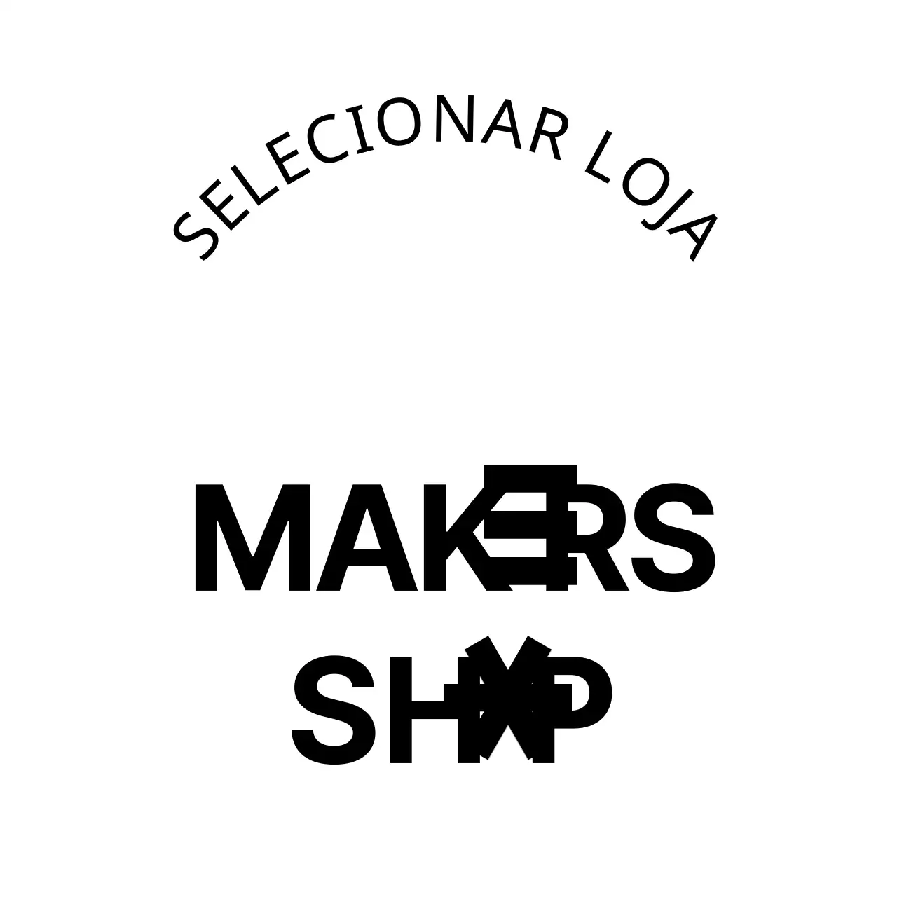 Um sinal de loja simples com texto e formas de loja editorial a preto.