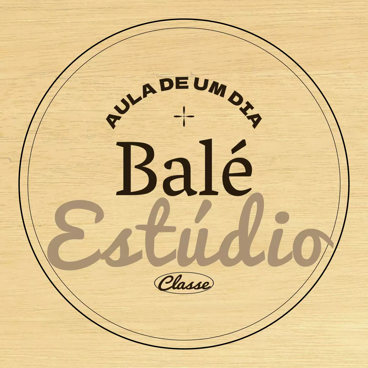 Um cartaz clássico de uma escola de ballet com texto e ilustrações a preto e castanho.
