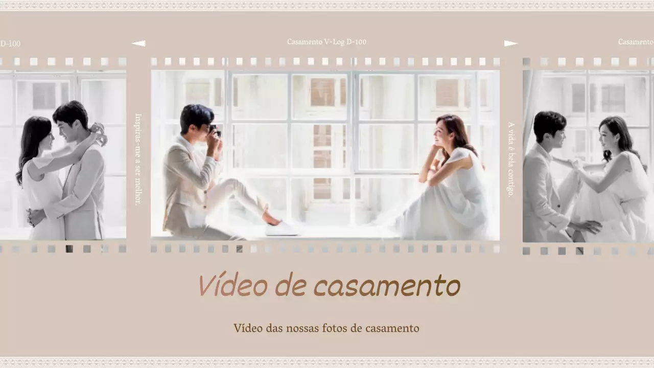 Vlog de casamento com moldura de filme bege
