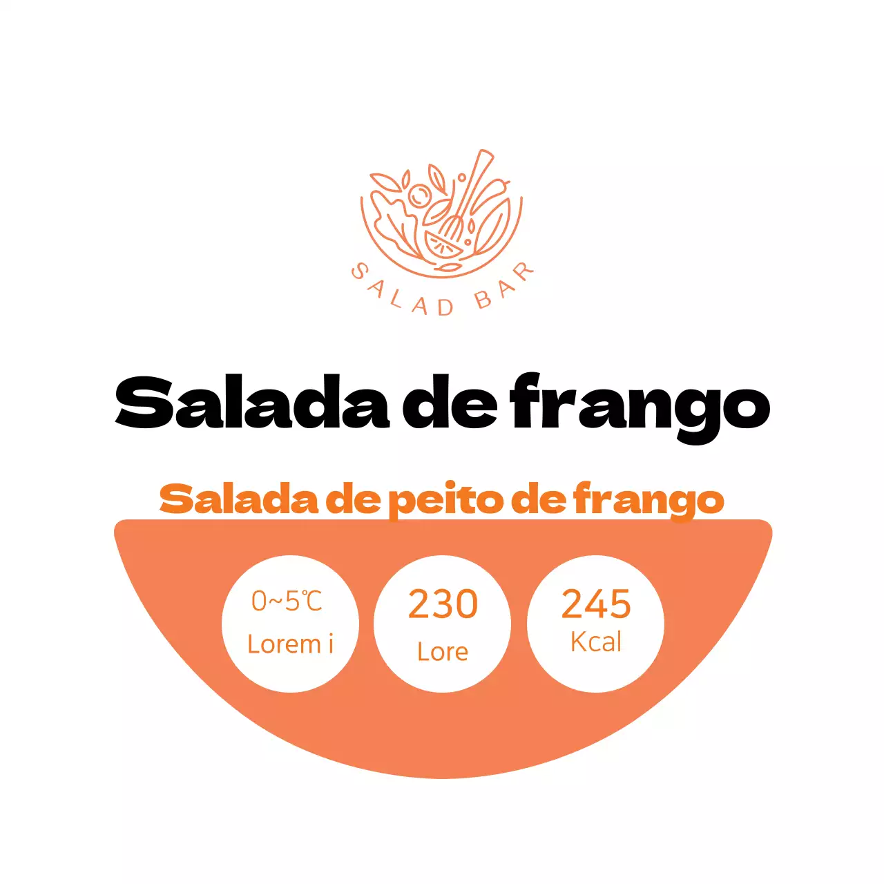 Rótulos de salada de peito de frango branco e laranja
