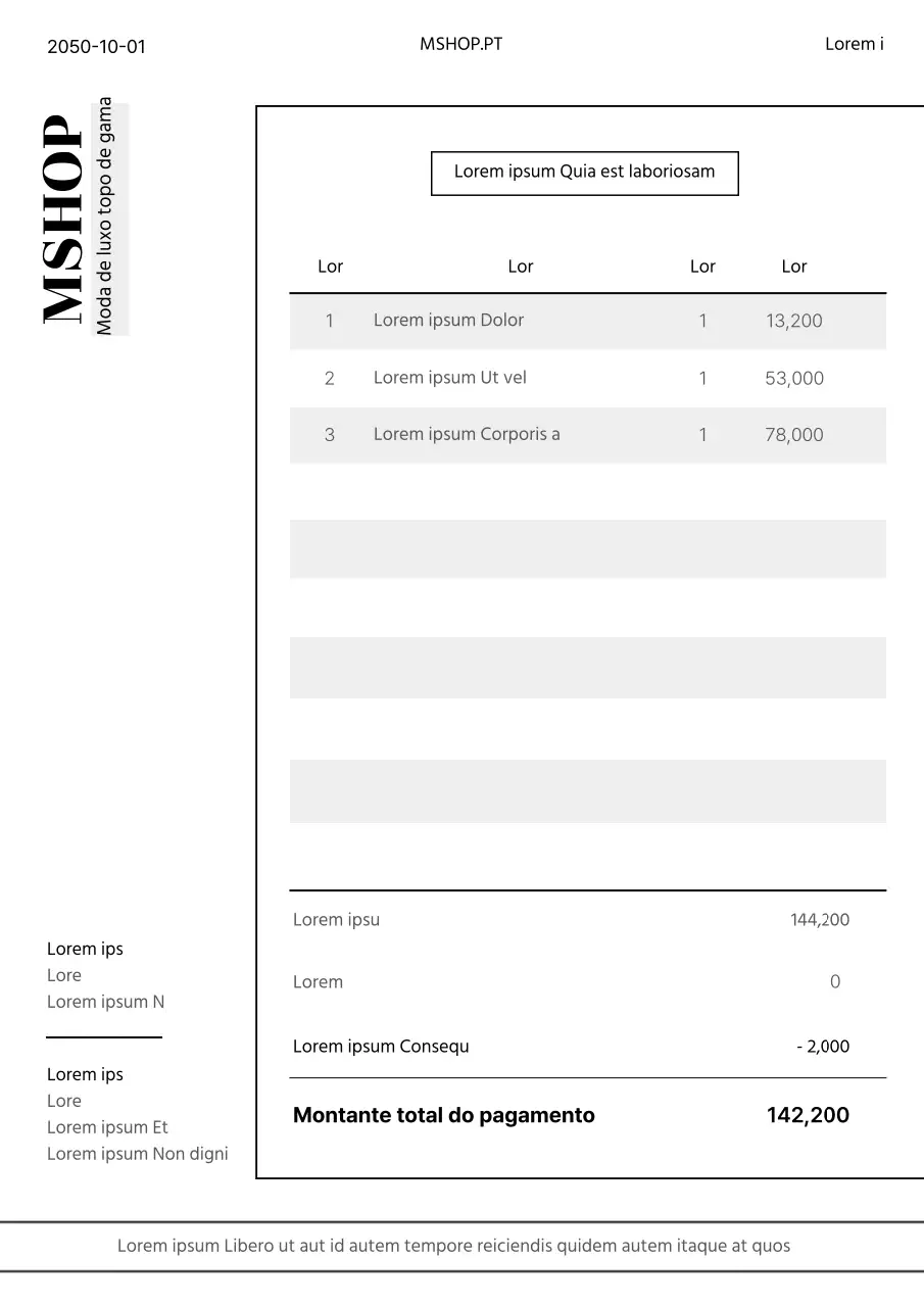 Encomenda de centro comercial com linhas destacadas a preto e branco