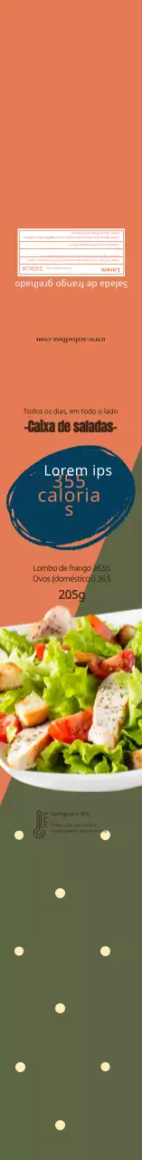 Etiqueta informativa sobre alimentos para saladas com fotografia turquesa laranja