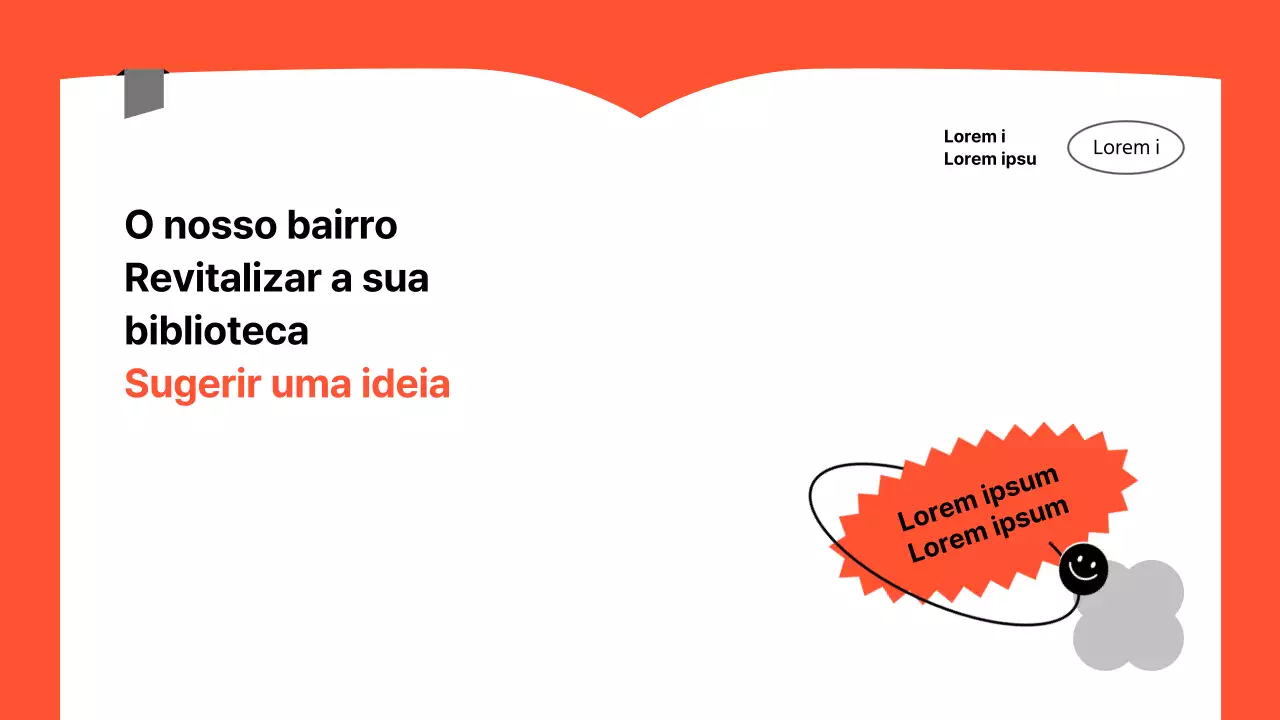 Proposta de ideia simples de revitalização da biblioteca em laranja e cinzento
