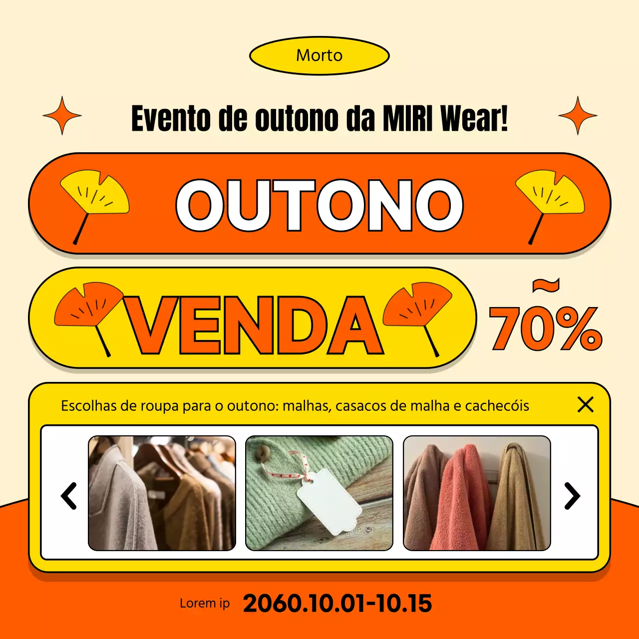 Promover um simples evento de outono num centro comercial em laranja e amarelo