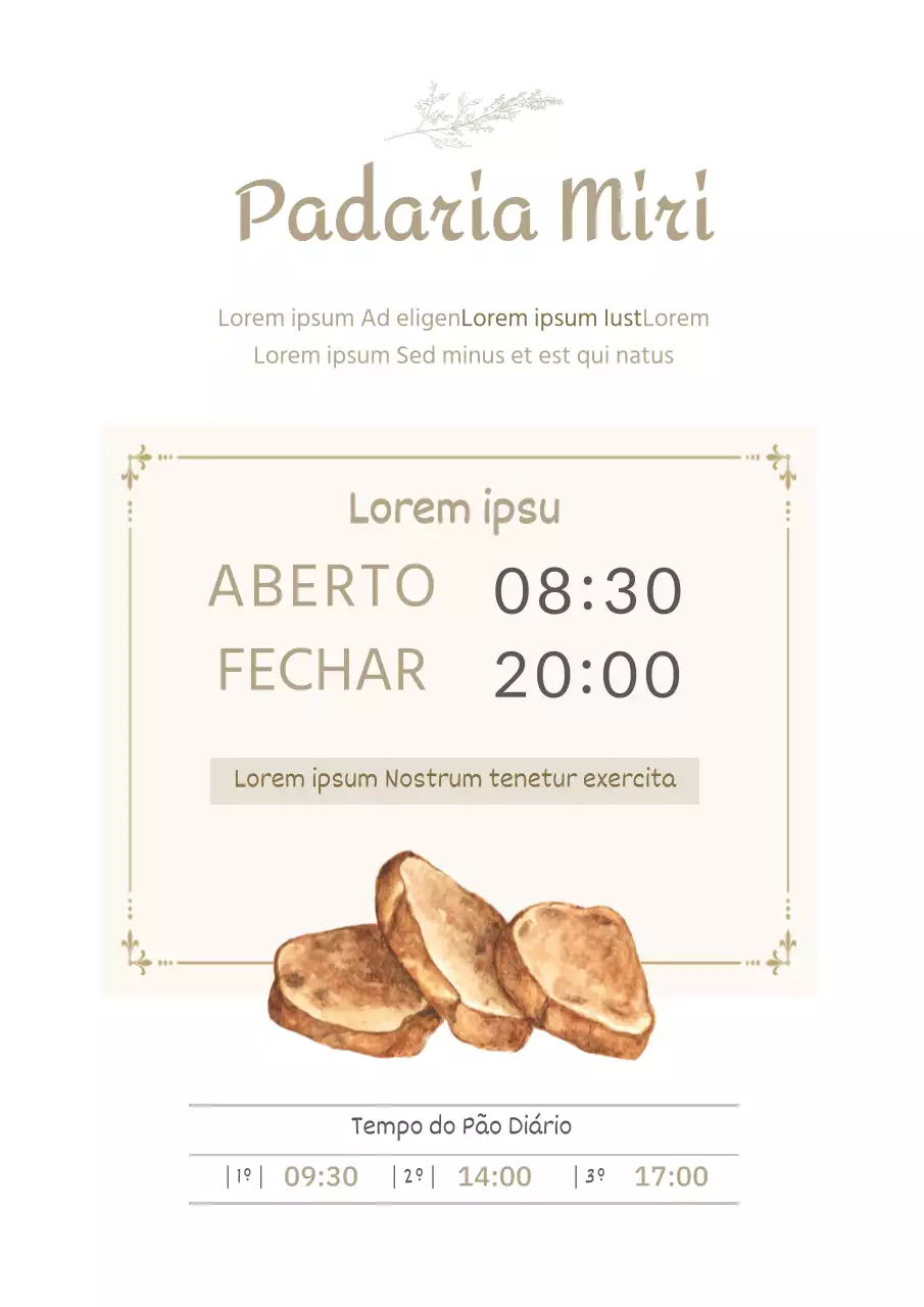 Uma padaria alegre que anuncia uma mudança de horário