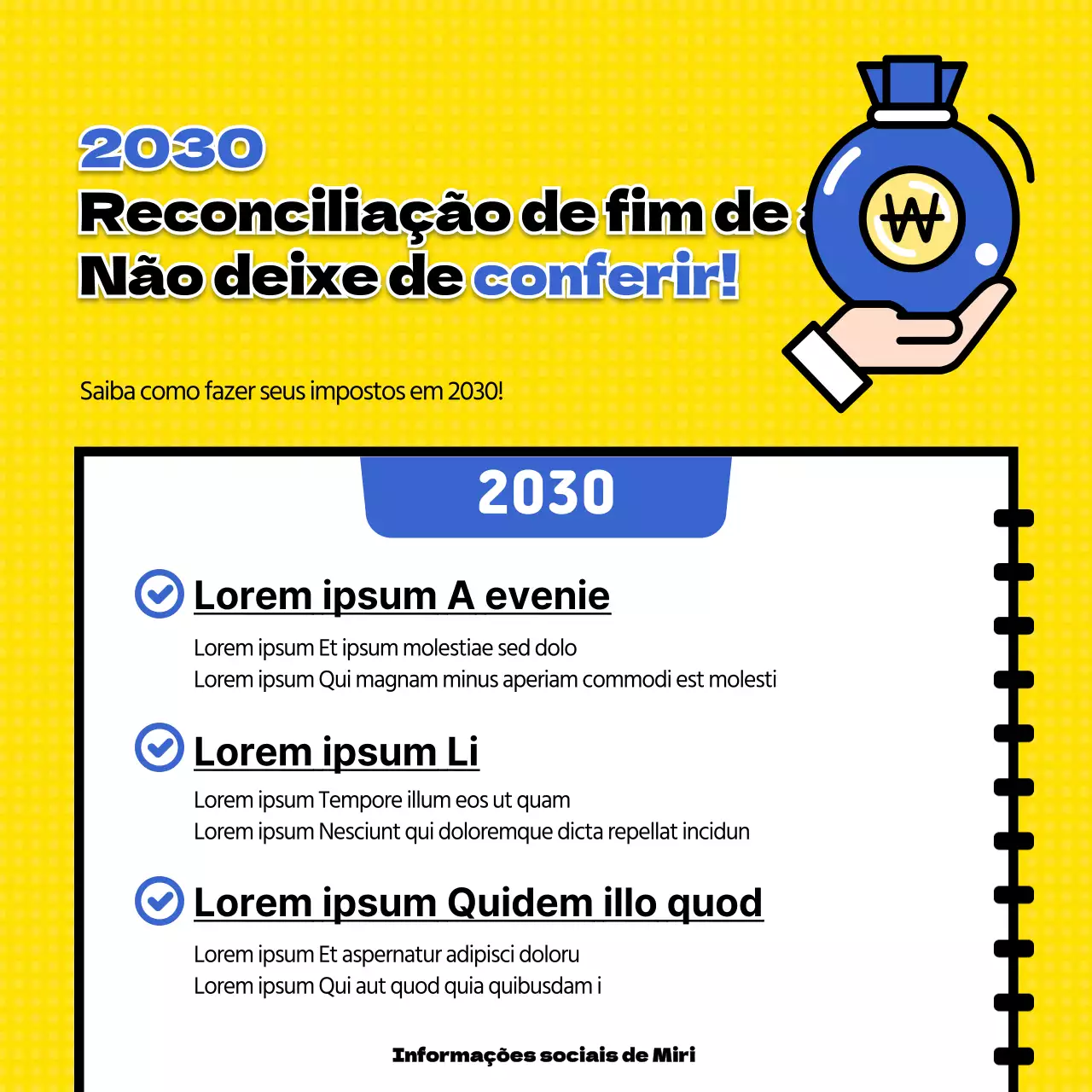 Lista de controlo da reconciliação de fim de ano em amarelo e azul