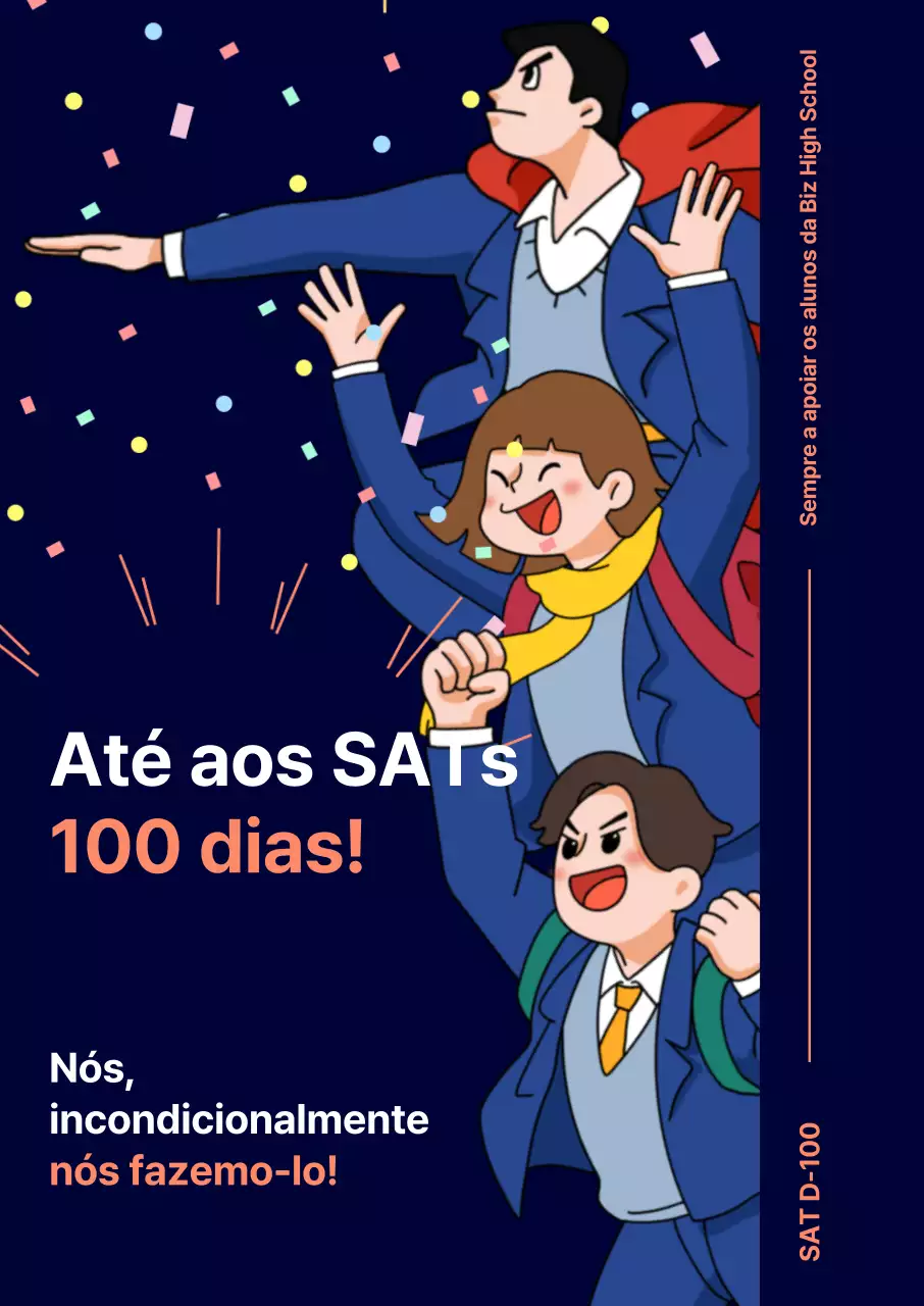 Cartaz de animação de regresso às aulas dos SATs com fundo azul-marinho e ilustração de alunos felizes