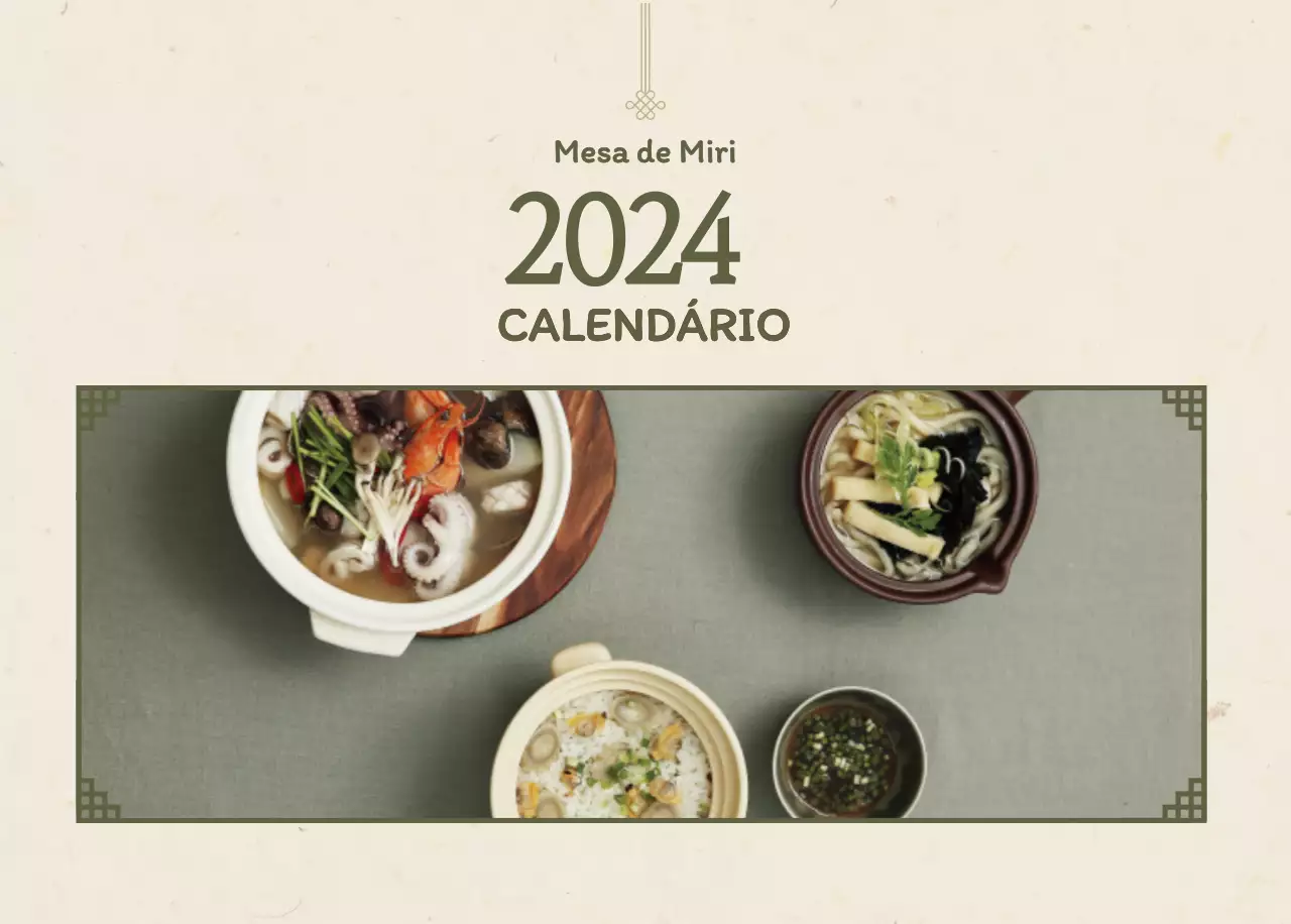 Calendário de cupões do conceito de restaurante coreano tradicional em bege e castanho