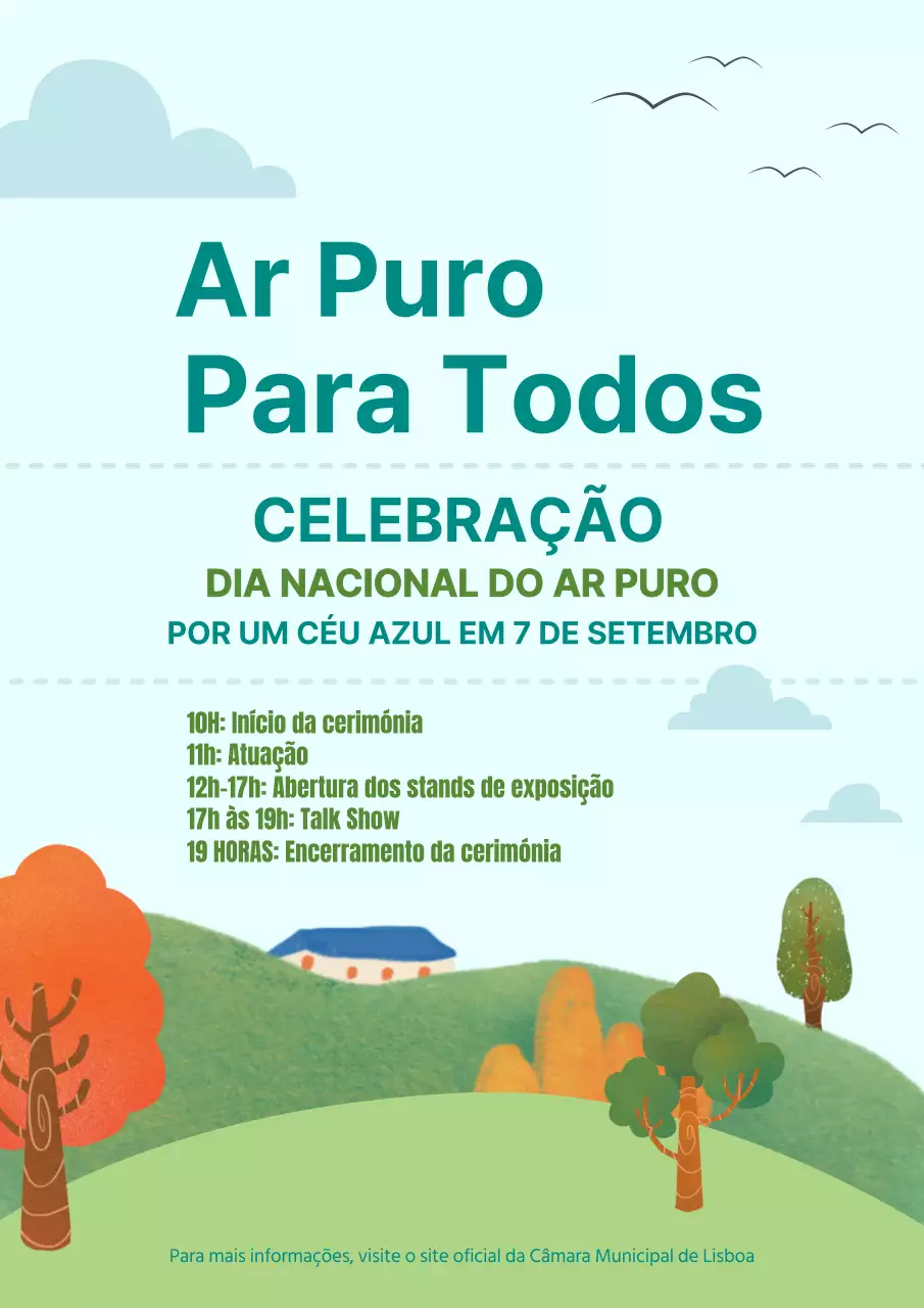 Anúncio de evento com fundo de ilustração de céu e natureza tranquila V1