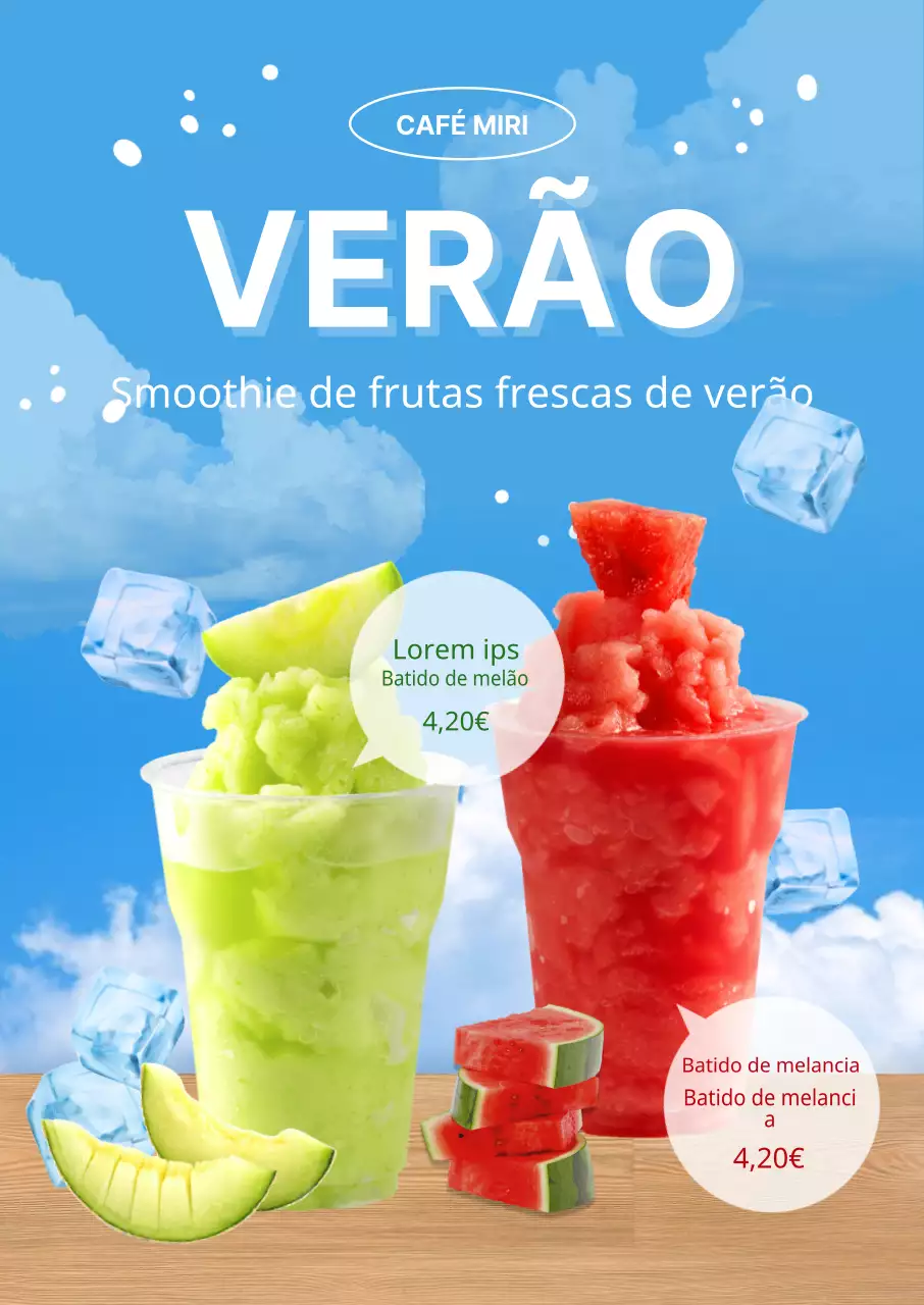 Apresentação de bebidas de verão coloridas e refrescantes
