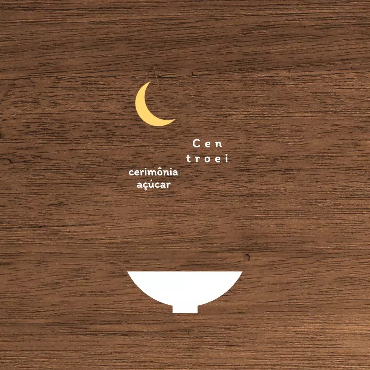 Um simples letreiro de restaurante noturno com texto branco e amarelo e uma ilustração de uma lua em forma de taça.