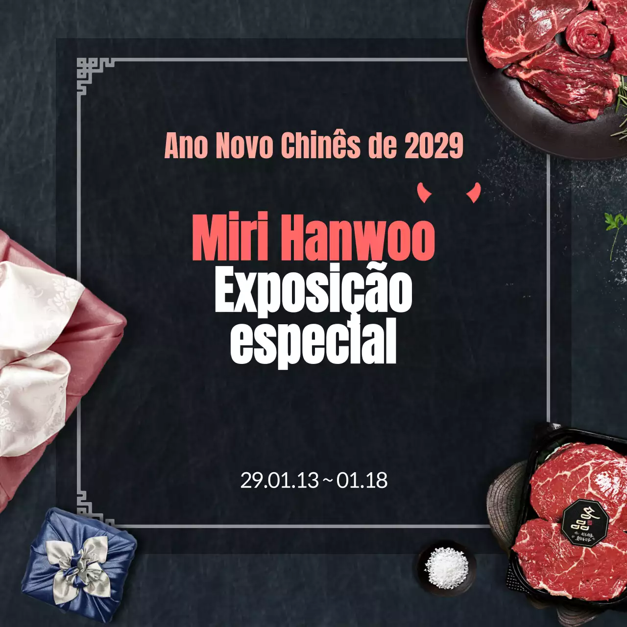 Evento de Ano Novo em preto e vermelho