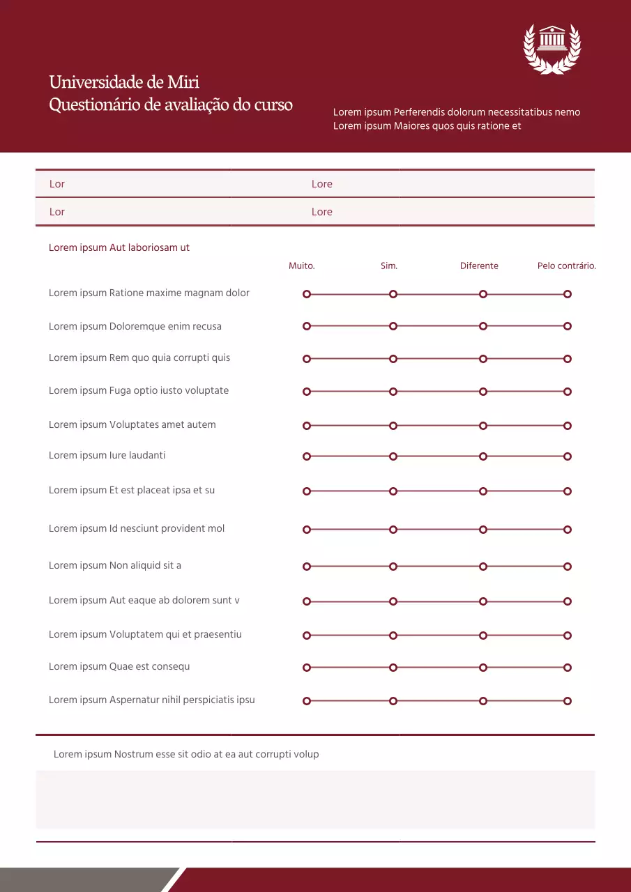 Questionário de avaliação do curso Modelo de documento da Universidade de Miri Avaliação da satisfação do curso