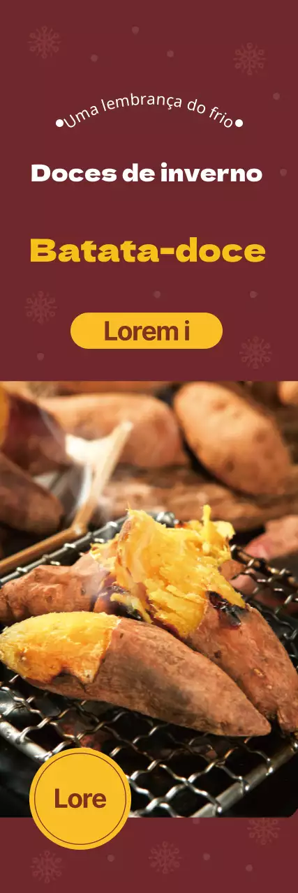 Anúncio de menu de batata-doce com foto castanha
