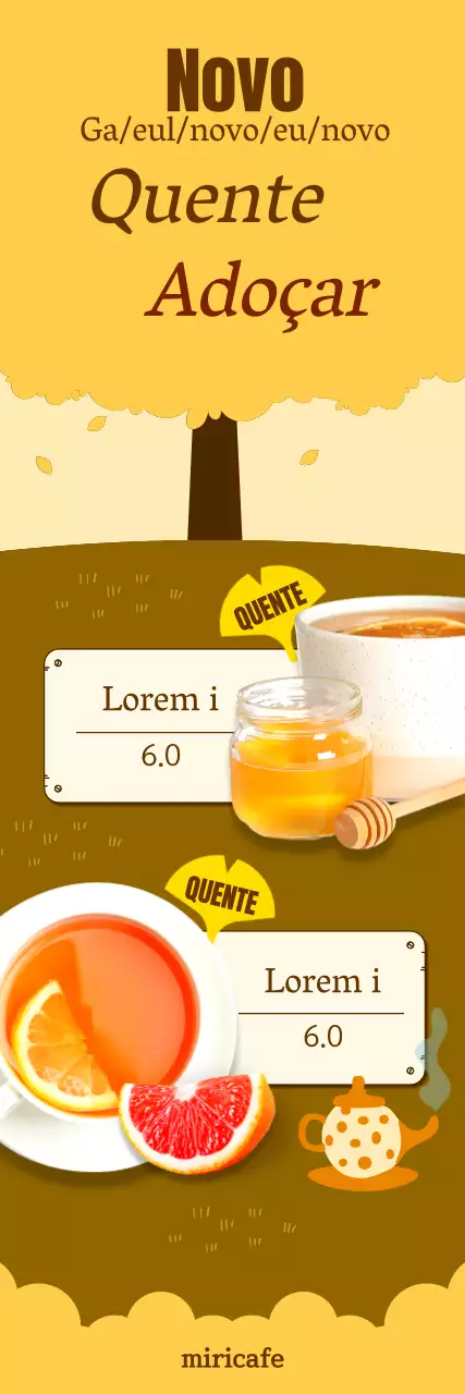 Promover bebidas de café com um conceito de ginkgo outonal amarelo e castanho