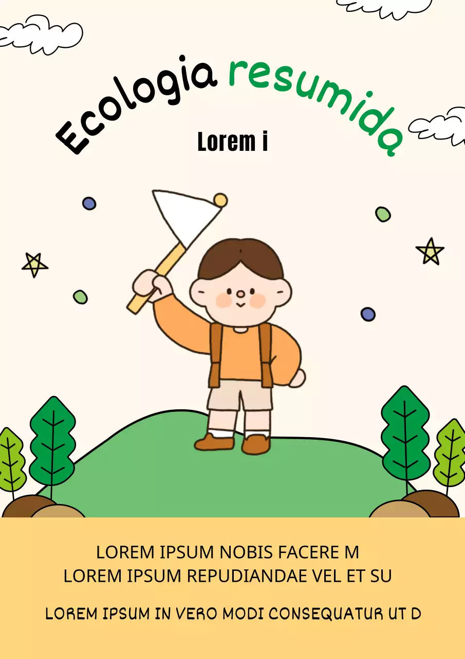 Ilustrações giras sobre um fundo bege-marfim Lições de ecologia fáceis de compreender