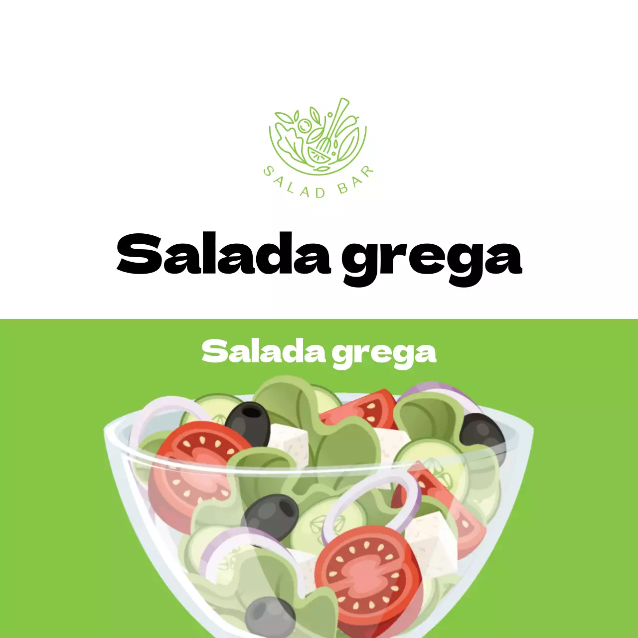 Rótulo ilustrado verde da salada grega