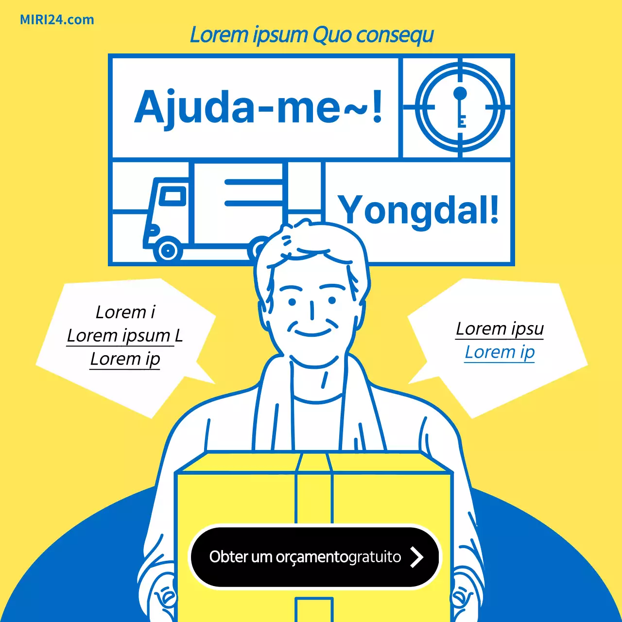 Ilustração de linha azul amarela guia de empresa de mudanças