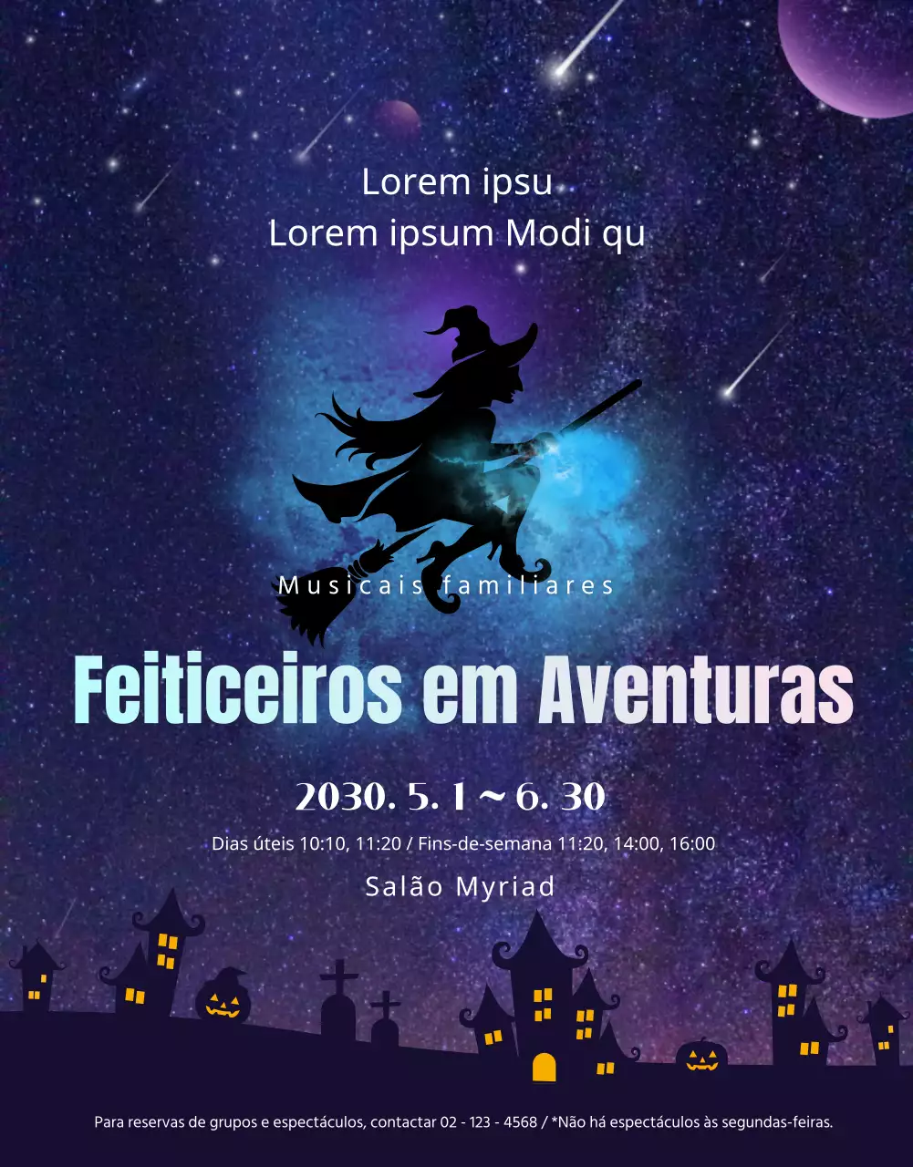 Um musical estrelado mágico em roxo e azul