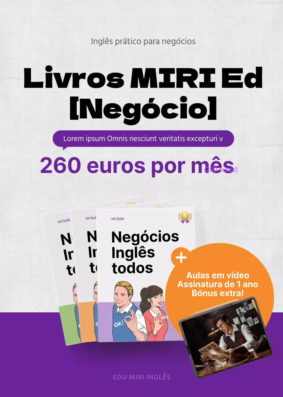 Evento de desconto na subscrição anual do manual de curso preto e roxo