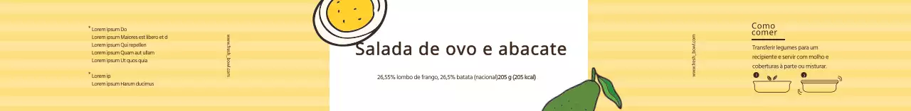 Rótulo ilustrado amarelo para salada de ovo e abacate