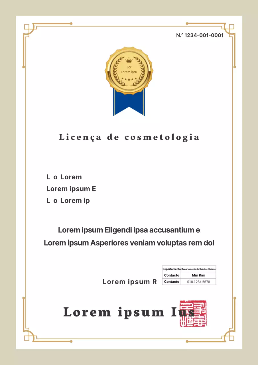 Licença de cabeleireiro luxuosa com moldura em castanho claro e preto