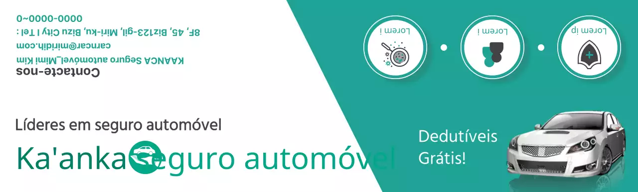 Promover o seguro automóvel com fotografias e pictogramas de automóveis em azul-turquesa e branco