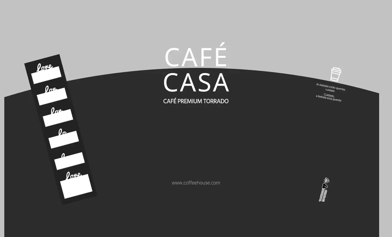 Copos de papel para café com simbologia simples e monocromática