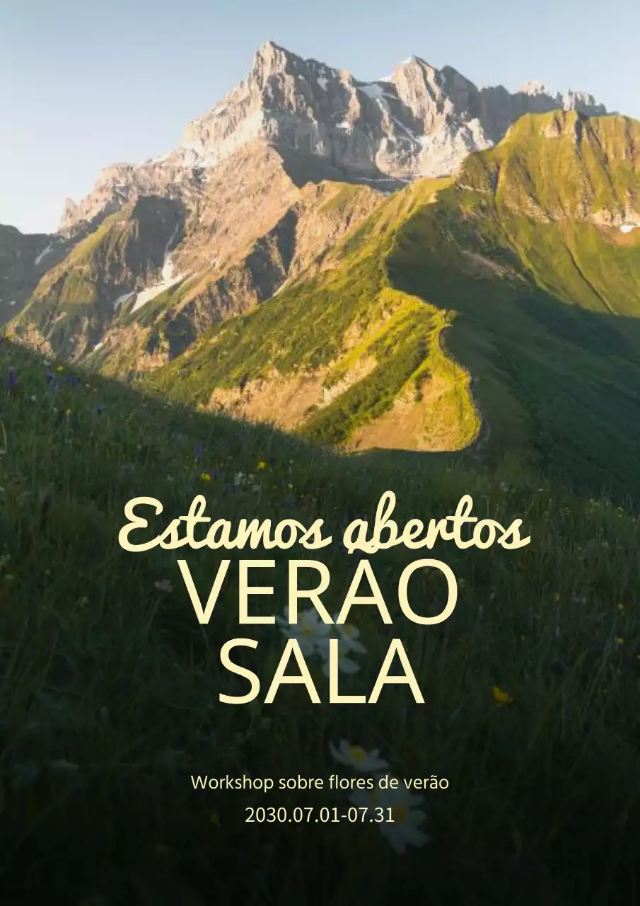 Aula de um dia sobre flores num cenário clássico verde e amarelo de montanhas e campos