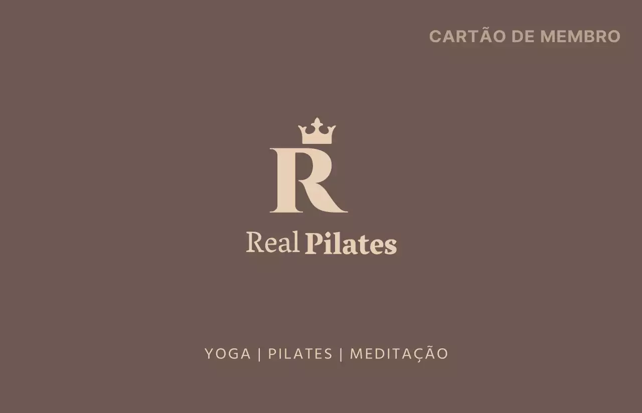 Cartão de membro de Pilates simples, com logótipo, em castanho e amarelo claro
