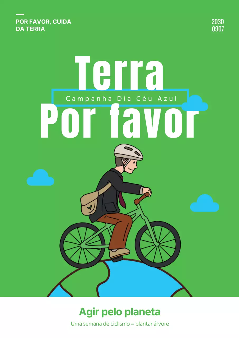 Cartaz verde e azul claro da campanha do Dia do Céu Azul