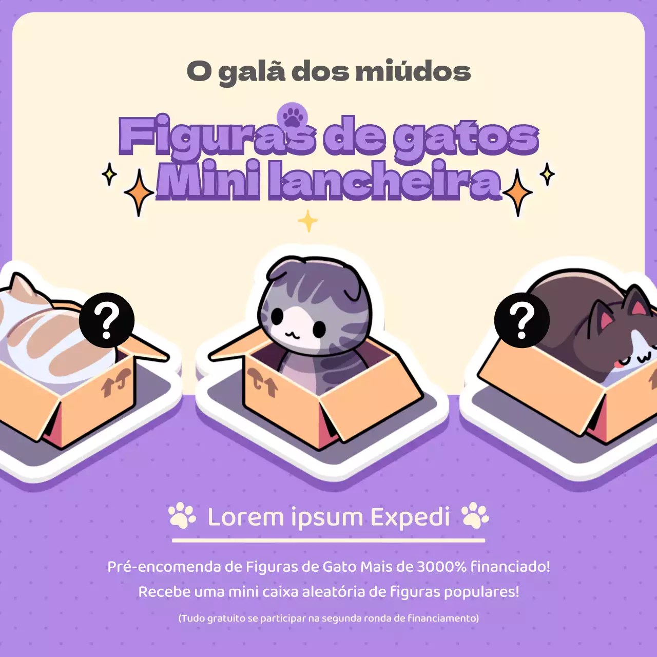 Estatueta de gato fofo púrpura Evento de caixa aleatória