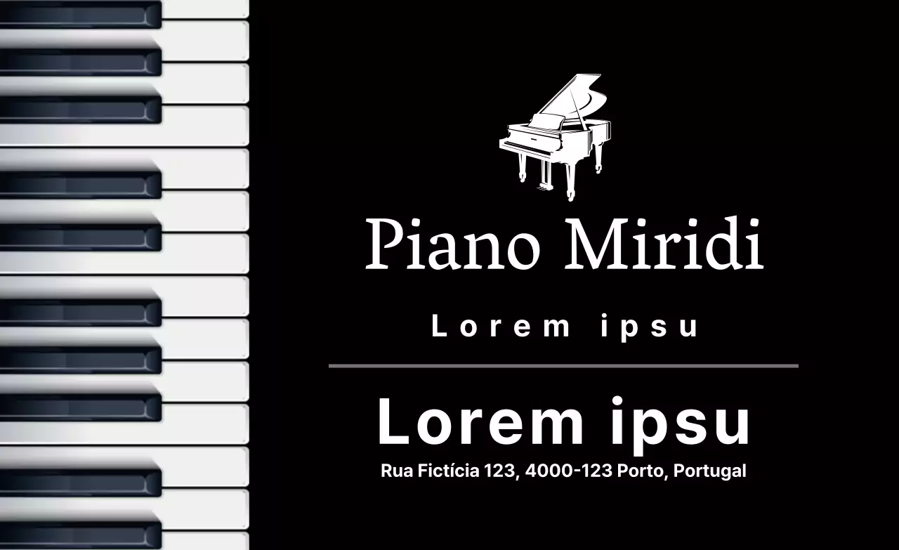 Promover a sua escola de piano com teclado a preto e branco