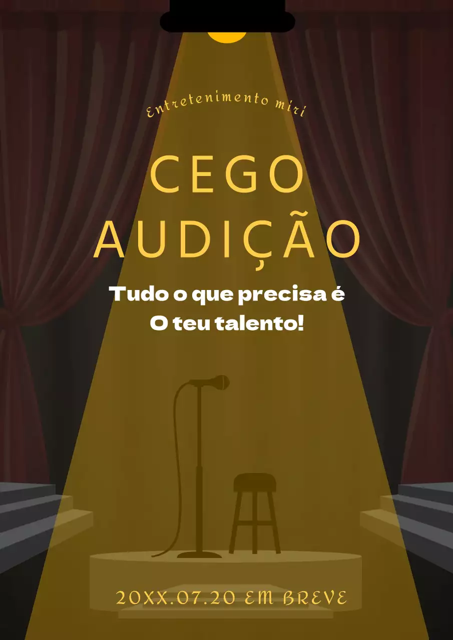 Anúncio de audição com luzes amarelas no fundo do palco