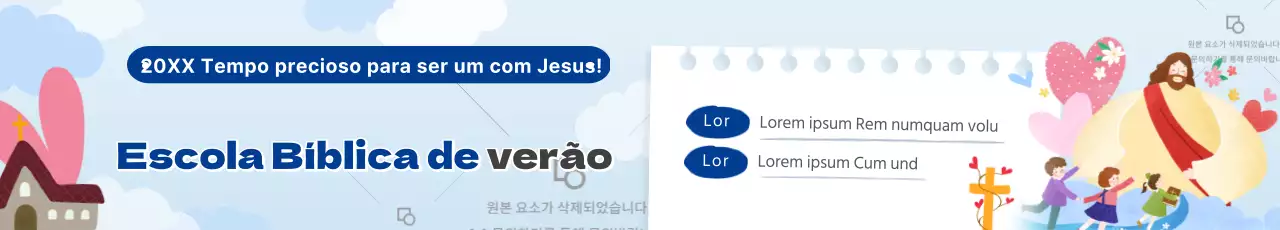 Um guia para a escola bíblica de verão com ilustrações engraçadas e simpáticas em tons de azul