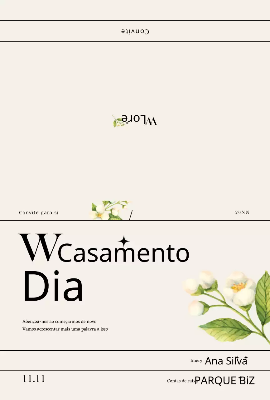 Convite de casamento com conceito de ilustração floral em aguarela com linhas
