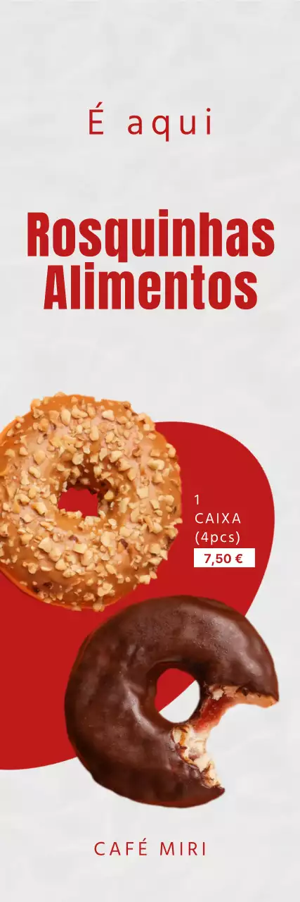 Promover um menu simples de donuts com toques de vermelho