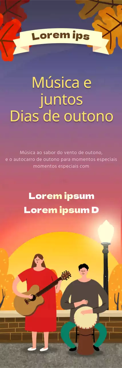 Autumn busking com folhas de outono vermelhas e amarelas e um fundo cor-de-rosa ao pôr do sol