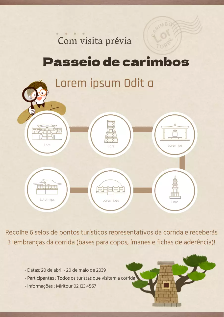 Uma bonita folha de estudo de selos com vários pontos de referência de todo o mundo em castanho