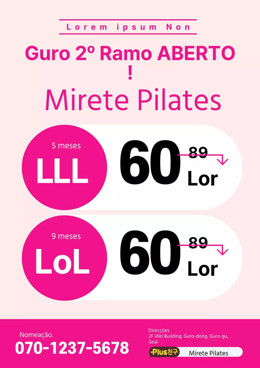 Uma escola de Pilates cor-de-rosa e azul, limpa e arrumada, a abrir as vendas