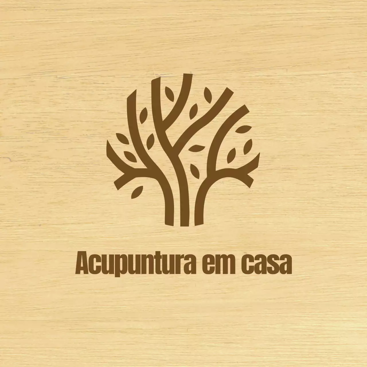 Um sinal elegante para uma clínica de medicina oriental com texto castanho e uma ilustração de linhas de madeira.