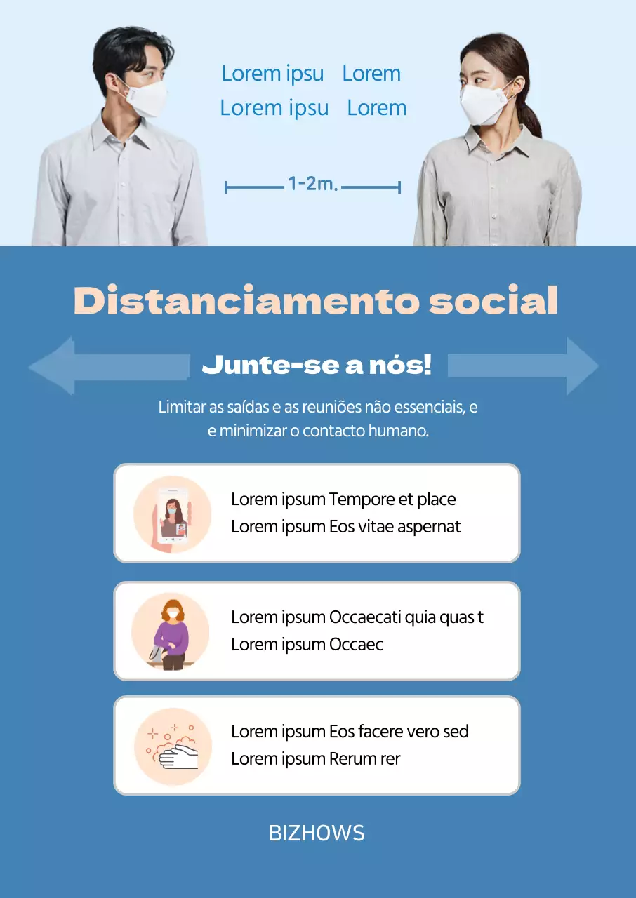 Guia de distanciamento social do retrato limpo azul