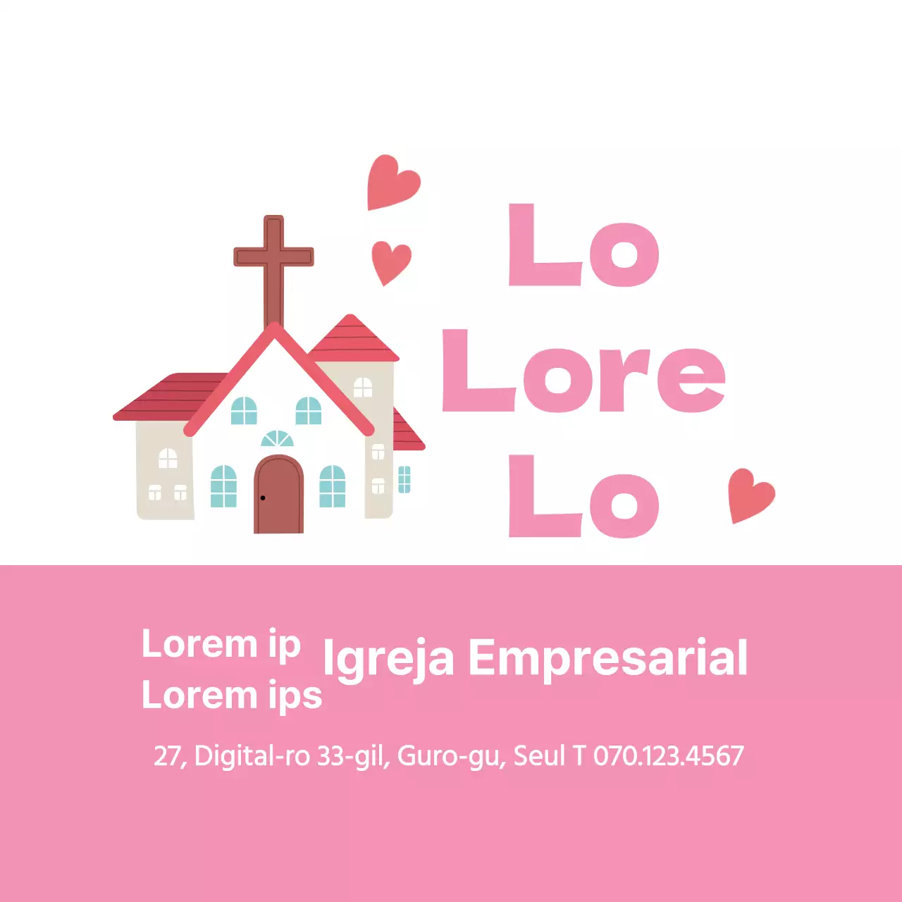 Ilustração simples de uma igreja cor-de-rosa